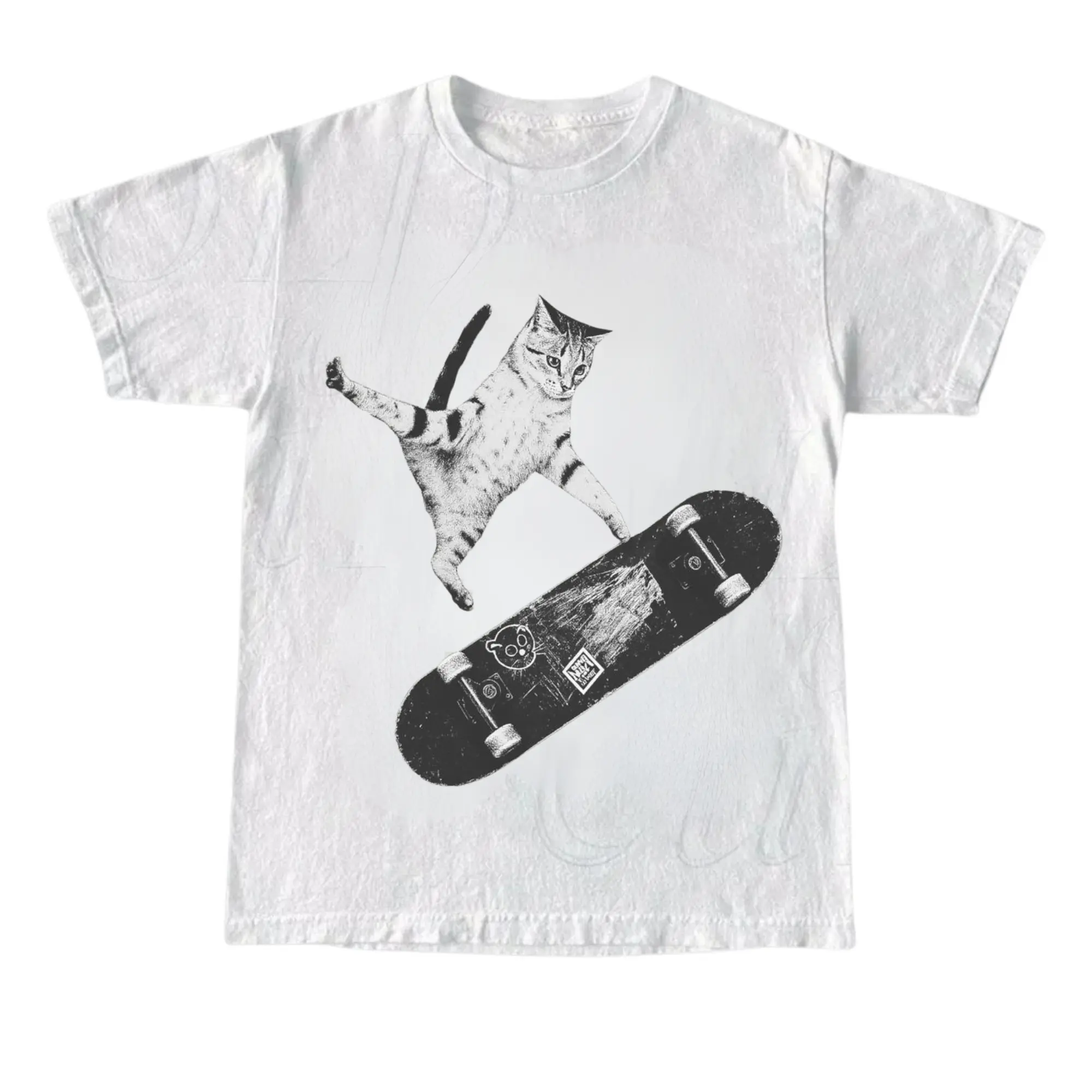 Vintage Style Emo Skater Cat Graphic Tshirt Casual Crewneck, Fantasy Kitten Tshirt, Cute Cat Shirt, Love Cat Tshirt, Meme Cringe Funny Dumb Shirts, Unisex Shirt Menswear Womenswear Streetwear