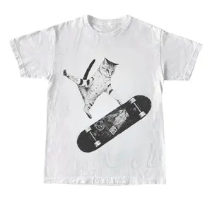 Vintage Cat Graphic Tee for Skater & Emo Style Lovers, Cute Funny Kitten Artwork, Soft Casual Unisex Streetwear Top for Daily Outfits and Trendy Meme Looks Black Oversized