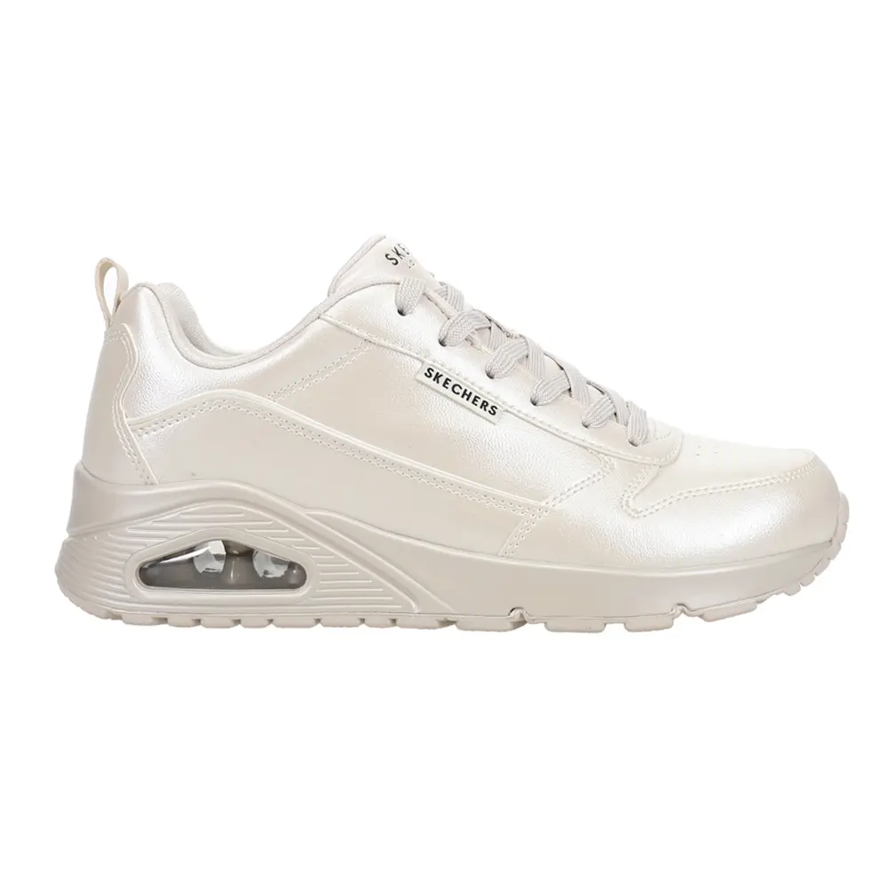 Skechers Womens Uno Galactic Gal Metallic Lace Up Sneakers Shoes Casual - Off White