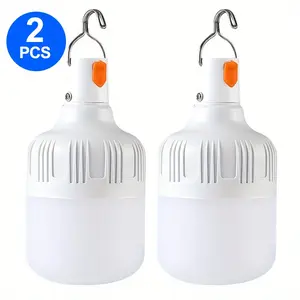 2 Pack Smart USB Rechargeable LED Bulb Motion Sensor Emergency Backup Lighting 3 Modes Dimmable Night Light Camping Lantern Ceiling Floor Lamp Hook Energy Saving for Home Use