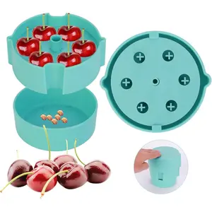 Cherry Pitter-Portable Cherry Pitter Corer Tool, Pits up to 6 Cherries at Once, Dishwasher Safe, ABS Construction, Blue