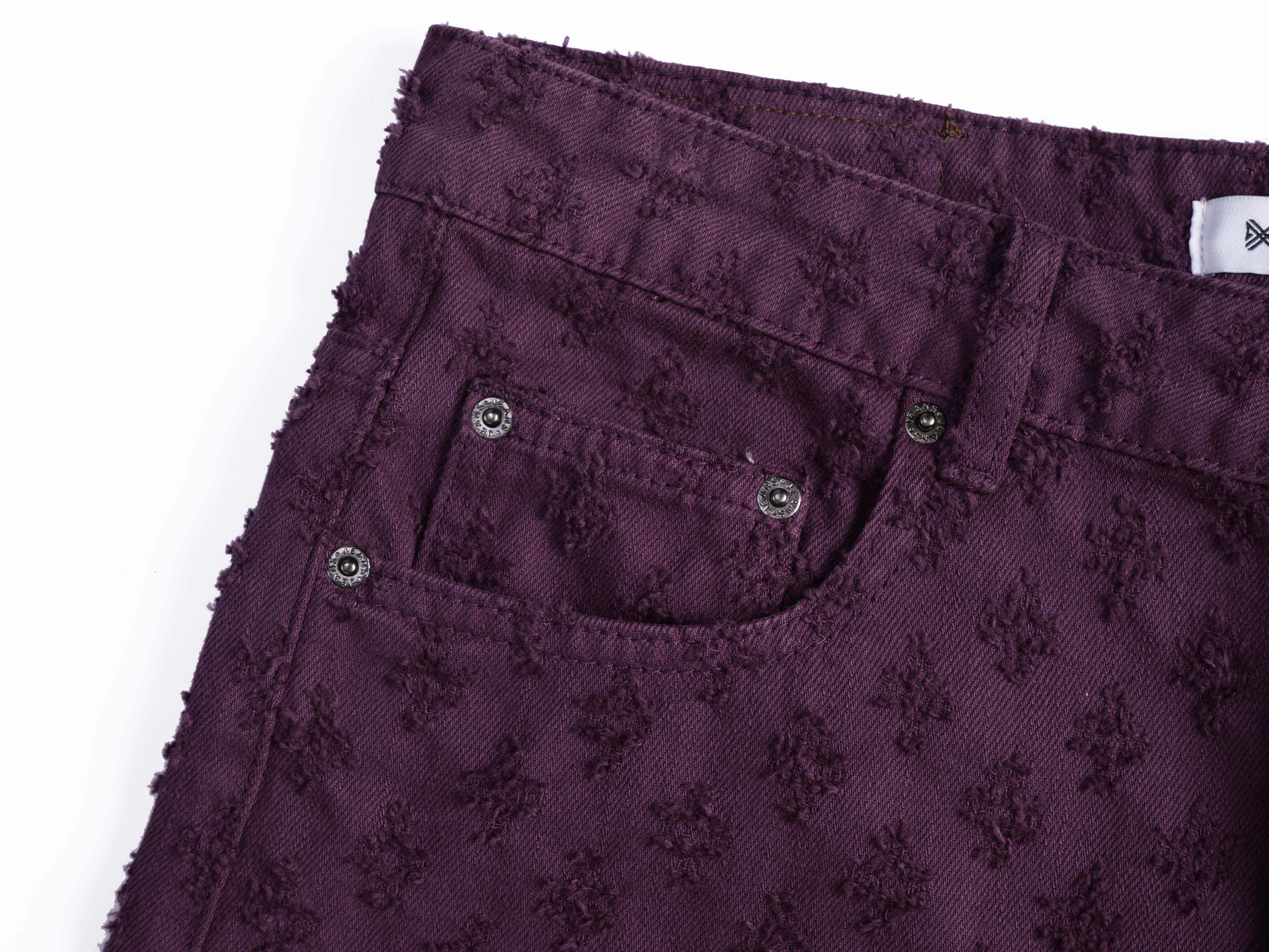 Purple Jacquard Denim Shorts Men Streetwear Baggy Y2K Casual Summer Knee Length Jean Pants