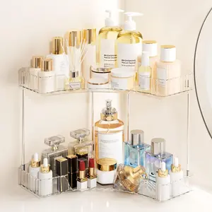 2-Tier Corner Bathroom Counter Organizer, Large Makeup Organizer For , Skincare Perfume Organizers For Women Or Men, Exquisite Corner Shelf For Bathrooms, Kitchens, Or Bedroom, (Clear, 2 Tier)