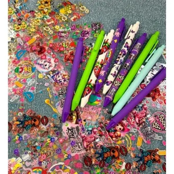 48pcs Macaron-Colored Plastic Ballpoint Pens with 50pcs Cartoon Stickers, Aesthetic and Practical Rainbow Writing Tools, Fun and Functional with Vibrant Writing Experience for Office Use