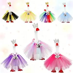 3-Piece Mini Desk Goose Princess Costume Set with Sparkling Tiara and Necklace and Tutu Dress for 7-Inch Magnetic Fit Goose Statue Key Holder Elegant Pink Home Office Decor