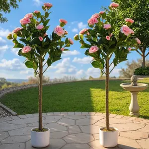 3.6FT Artificial Camellia Tree with Pot, Pink & White Realistic Fake Plant, Full Blooms Faux Tree, No Maintenance Indoor Outdoor Decor for Home, Living Room, Office Wedding,summerwins