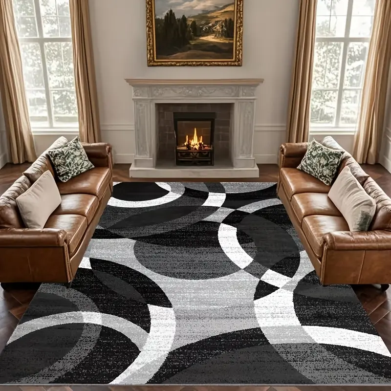 Black-and-white striped living room rug; a soft and comfortable low-pile rug with a non-slip design; machine washable and easy to maintain; foldable; suitable for dining rooms, home offices, offices, bedrooms, and other home decor settings
