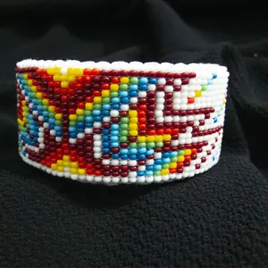 Handmade Beaded Cuff Bracelet - Rainbow Burst