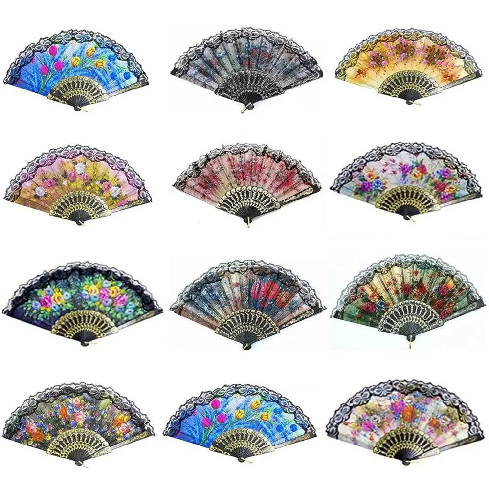 Floral Pattern Hand Fan, 10pcs/set Random Color Folding Fan, Vintage Fan for Dance Performances, Photo Props, Home Decor, Wedding Hand Fans, Home Goods, Decoration, Decoration Items