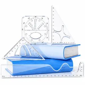Student 4-Piece Geometry Set, 2026-2027 Back-to-School Office Stationery, Plastic Large Triangular Scale Ruler for Architectural Drafting