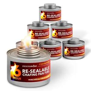 6-Hour Food Warmers for Parties (6 Pack), Chafing Fuel Cans with Wick and Safety Twist Cap, Catering Food Warmers for Buffets, Parties, Weddings, Long Lasting Burners for Food Warmer, Food Heater