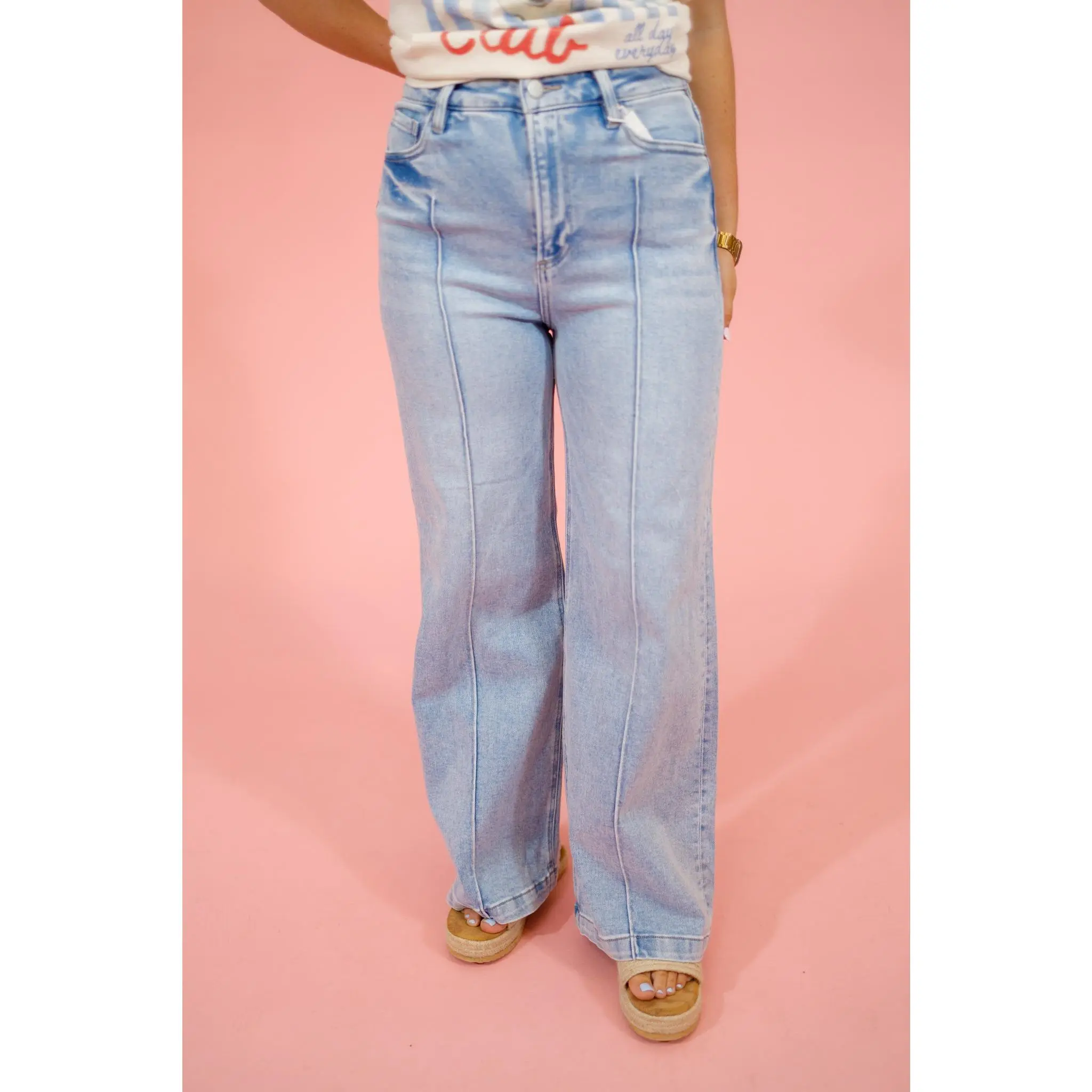 Risen Wide Leg Pintuck Jeans