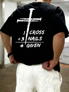 Men's Cross Graphic Streetwear T-Shirt - "1 Cross +3 Nails 4 Given" Faith-Based Black Crew Neck Short Sleeve Casual Shirt