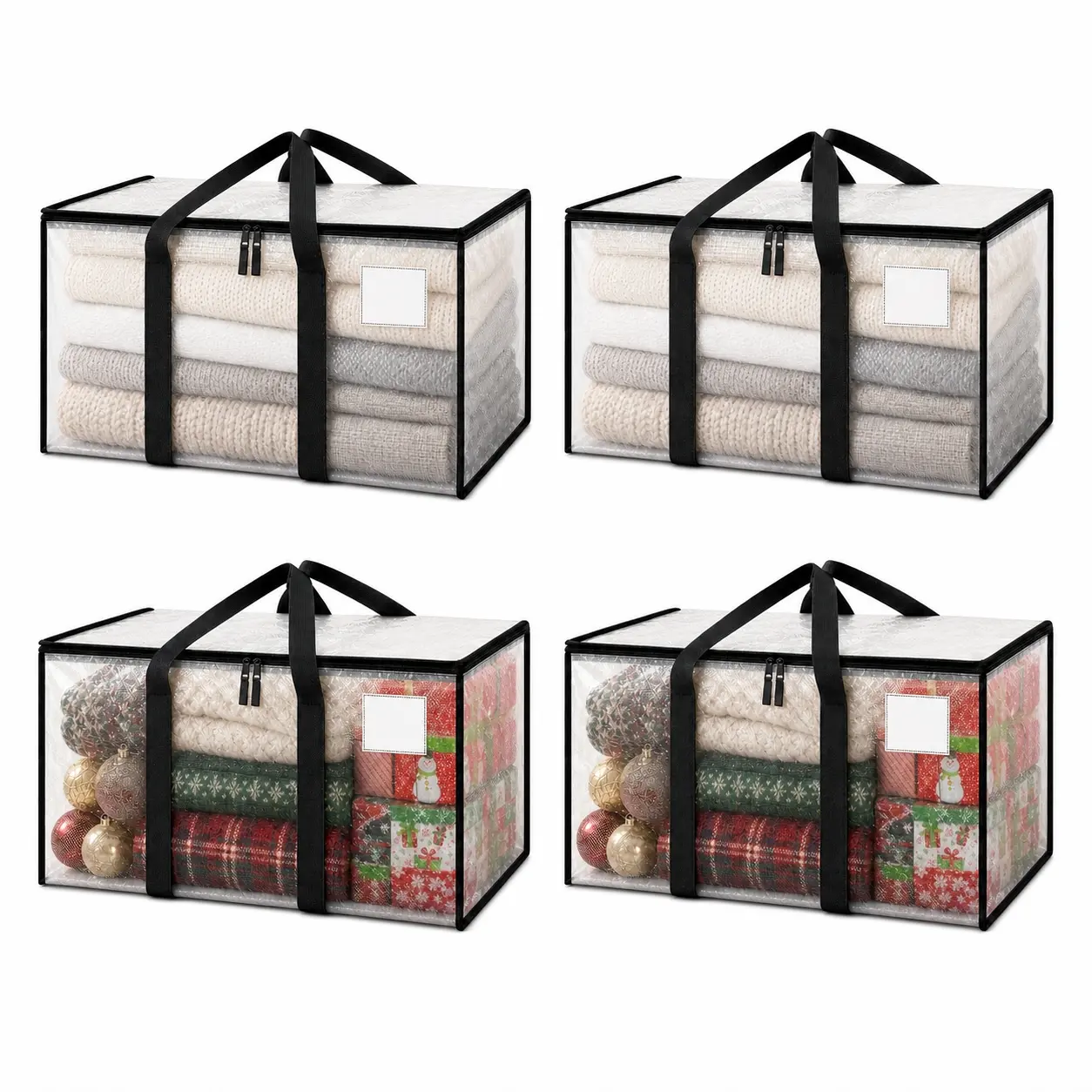 Set of 2/4-2PCS 2026 Clear Duty Foldable Moving Bag with Backpack Straps & Reinforced Handles, Dustproof Storage Bags for Clothes, Bedding & Travel, Zipper Closure Organizer for College Dorm, Closet and Home Organization