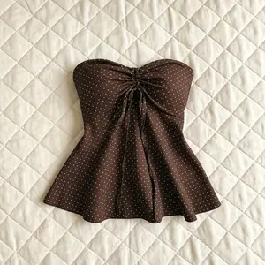 Women Polka Dot Print Cinched Waist Camisole Top  Cute A-line sleeveless blouse with flattering slim waist fit & lightweight fabric. Perfect spring summer outfits, vacation looks, casual streetwear & trendy Y2K TikTok fashion