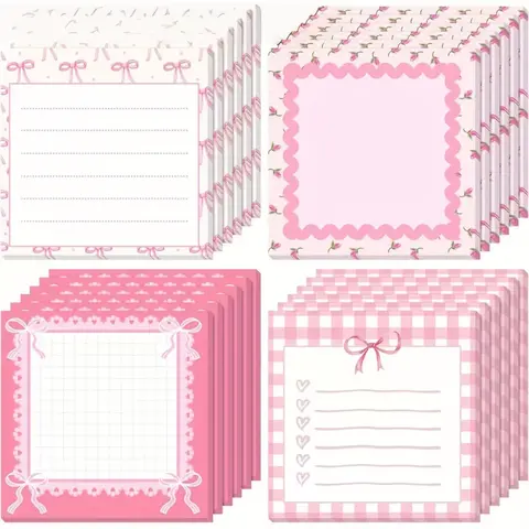 4 Pink Bow Sticker Notebooks -7.52x7.52cm Cute Flower and Heart Design, Cute Female Sticker Notebooks, School Supplies, Party Gifts, Cute Sticker Notebooks, Cute Notes, Note Pad, Notes, Sticker Packs