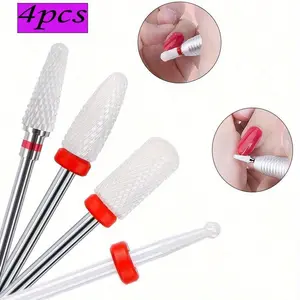 4pcs/Set Ceramic Nail Polishing Bits, Nail Drill Bits, Nail Polishing Cleaning Brush, Pedicure Remover For Acrylic Gel, Nails Polishing Tools, Nail Art Pedicure Manicure Tools Cutics, Nail Art Accessories