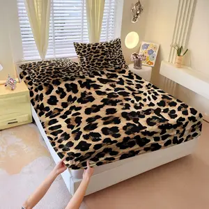3Pcs Leopard Print Fitted Sheet Set, Classic Black Spots on Light Beige Background, Soft and Durable Bedding, Perfect for Trendy Bedroom Décor, Leopard Print Bedroom Decor, Includes 2 Pillowcases, No Pillow Core, Bed Sheet Sets