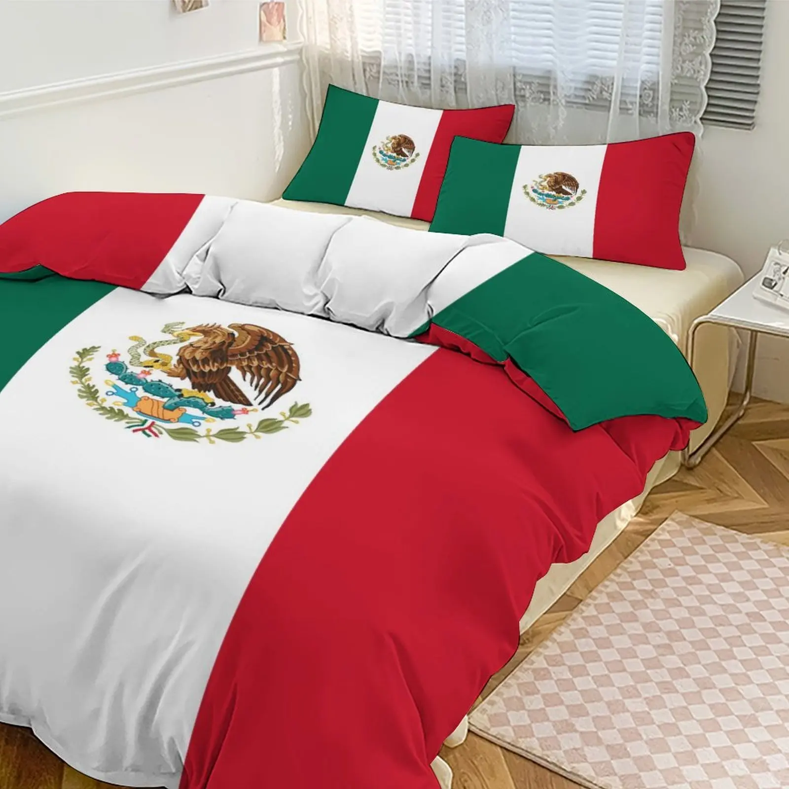 Mexican Flag Pattern Duvet Cover Set 3 PCS Bedding Set Soft Cozy Bed Set with 2 Pillowcases 1 Soft Comforter Cover for Girls Bedroom Home Decor Gift