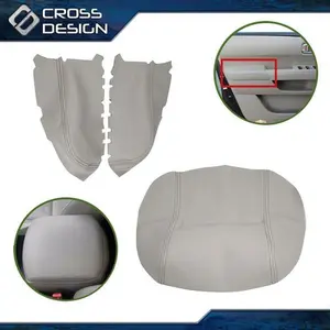 CROSSDESIGN Gray Leather Center Console Lid & Door Armrest Cover Fit For 09-15 HONDA PILOT