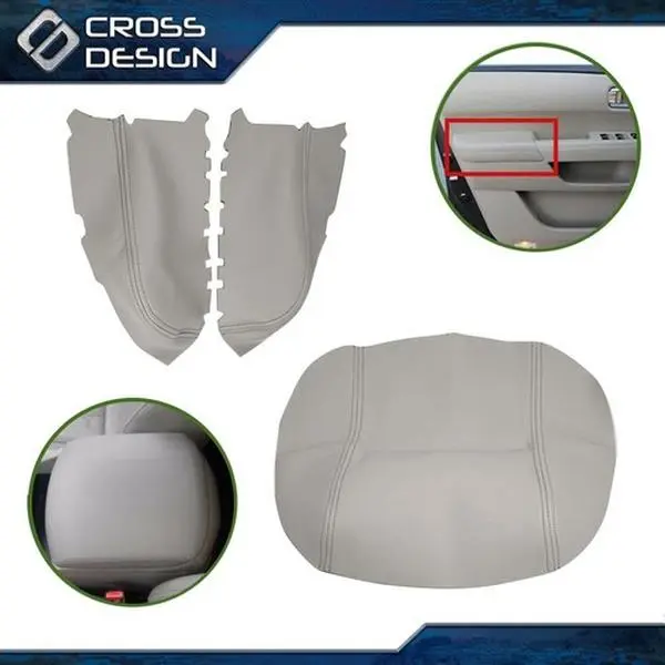 CROSSDESIGN Gray Leather Center Console Lid & Door Armrest Cover - High Quality Aftermarket Part, Direct Fit for 09-15 Honda Pilot, 1 Piece, All Seasons