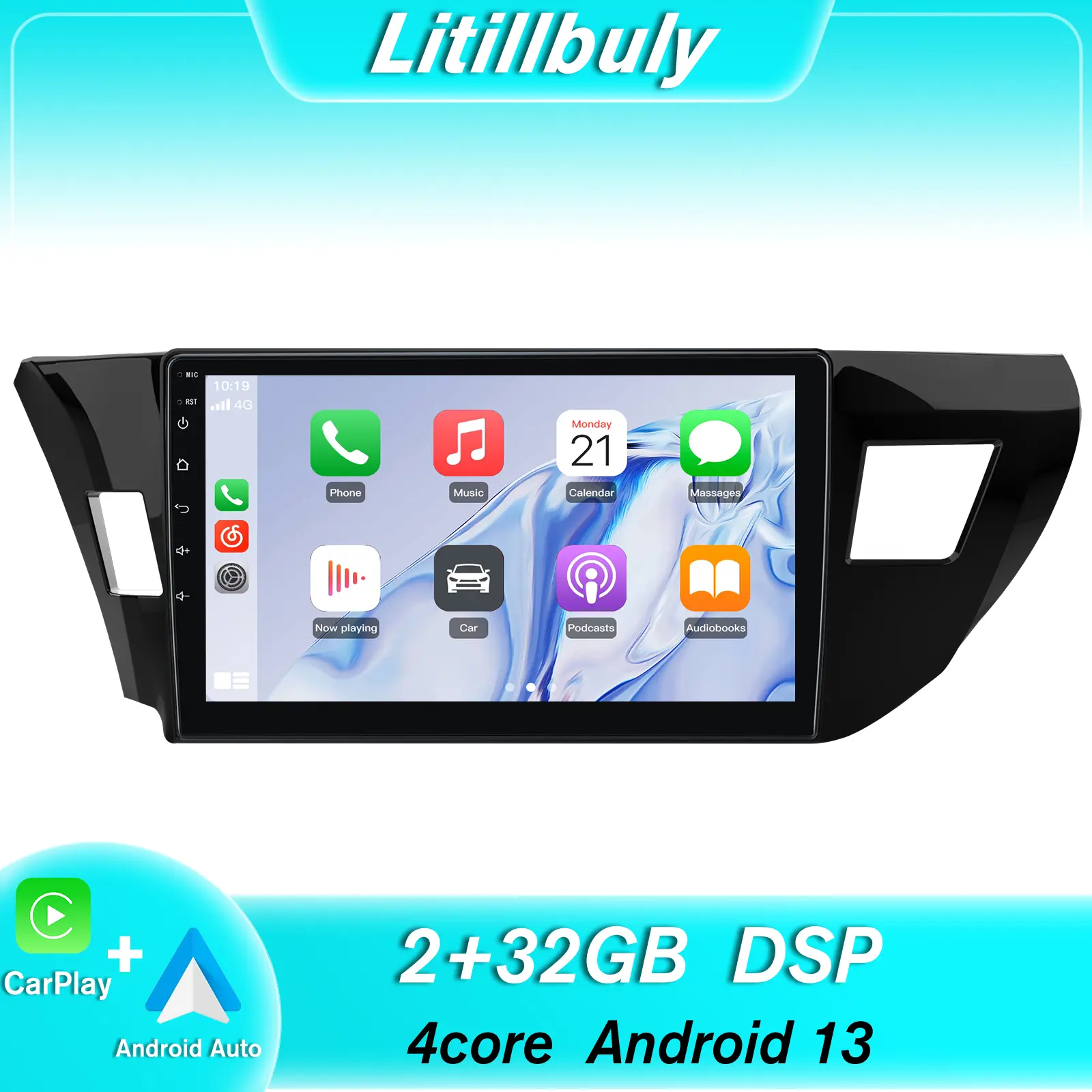 9" Android 13 Car Stereo for Toyota Corolla 2014-2016 touch screen has Android Auto Wireless Carplay, Bluetooth WIFI supports GPS Navigation