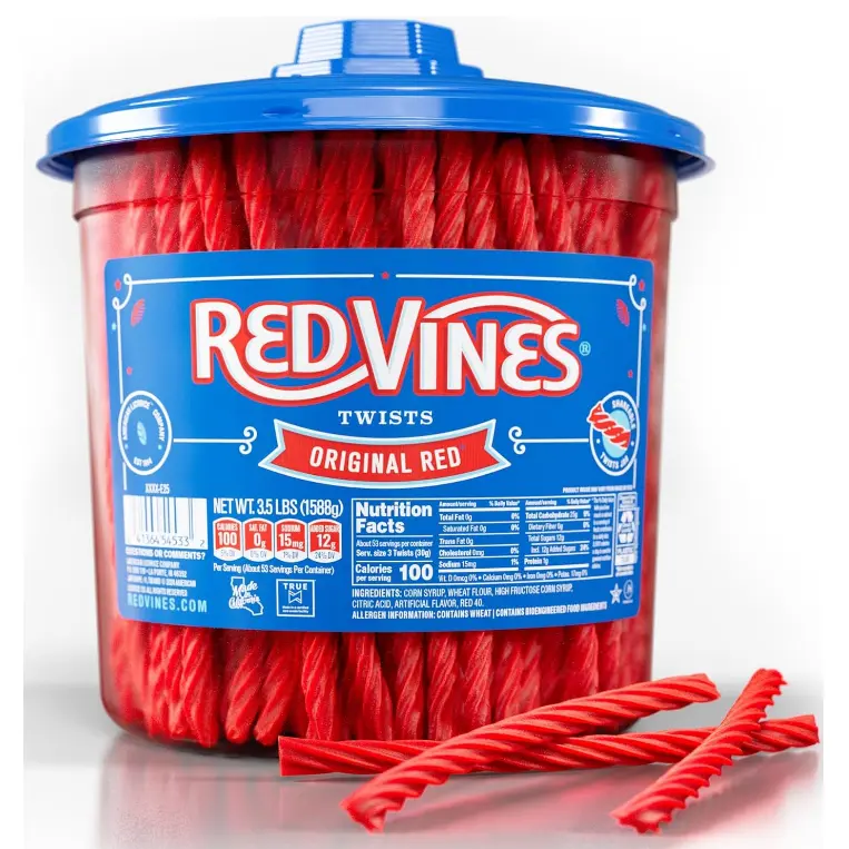 Red Vines Licorice Candy Original Red Flavor Soft Chewy Candy Twists, Red Licorice 3.5 Lb Jar