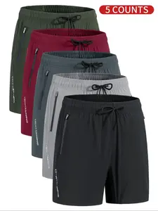 Men's Letter Print Zipper Pocket Shorts, Regular Fit Casual Breathable Quick Drying Shorts for Summer, Men's Bottoms for Daily Wear, Workout Clothes