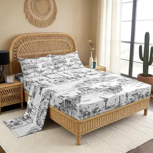 Feelyou 4Pcs Cowboy Theme Bedding Set - Breathable Fabric, Multi-Size Western Desert Sheets with Wild Horse Cactus Print, Fitted + Flat Sheets for Men’s Farmhouse Room Decor, Multi-Size Sets