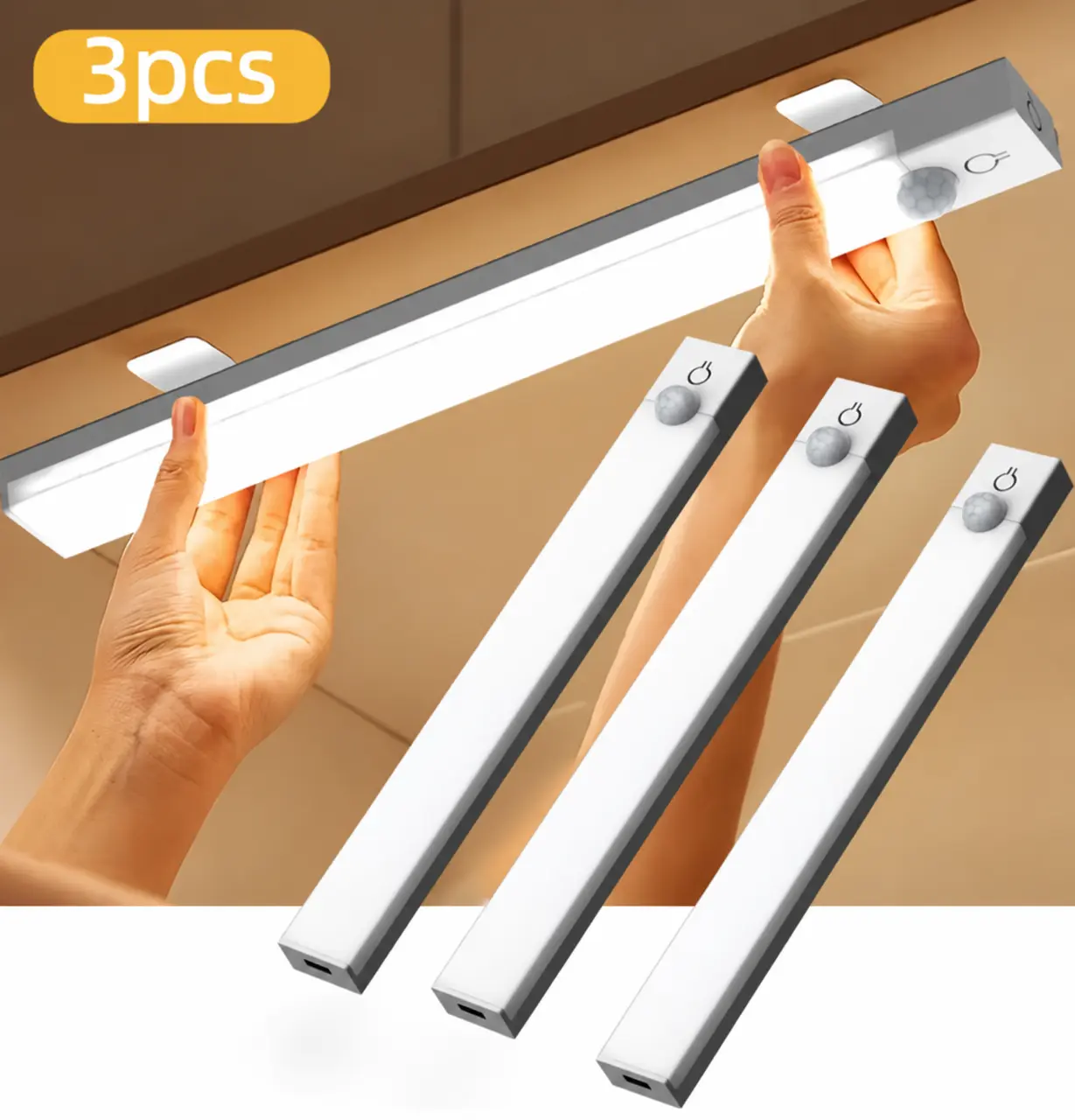 Set of 3/4/9LED Lights with Motion Detection - Adjustable Brightness for Cabinets, Rechargeable Via USB, Featuring Three Color Temperatures (3000K/4500K/6000K), Suitable for Use As Night Lights in Bedrooms, Staircases, Kitchens, Piano Rooms
