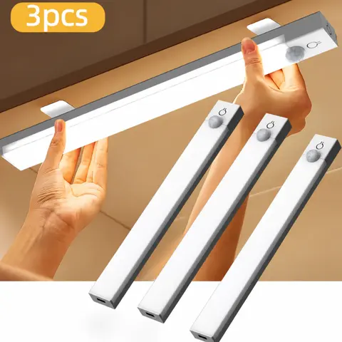 Set of 3/4/9LED Lights with Motion Detection - Adjustable Brightness for Cabinets, Rechargeable Via USB, Featuring Three Color Temperatures (3000K/4500K/6000K), Suitable for Use As Night Lights in Bedrooms, Staircases, Kitchens, Piano Rooms
