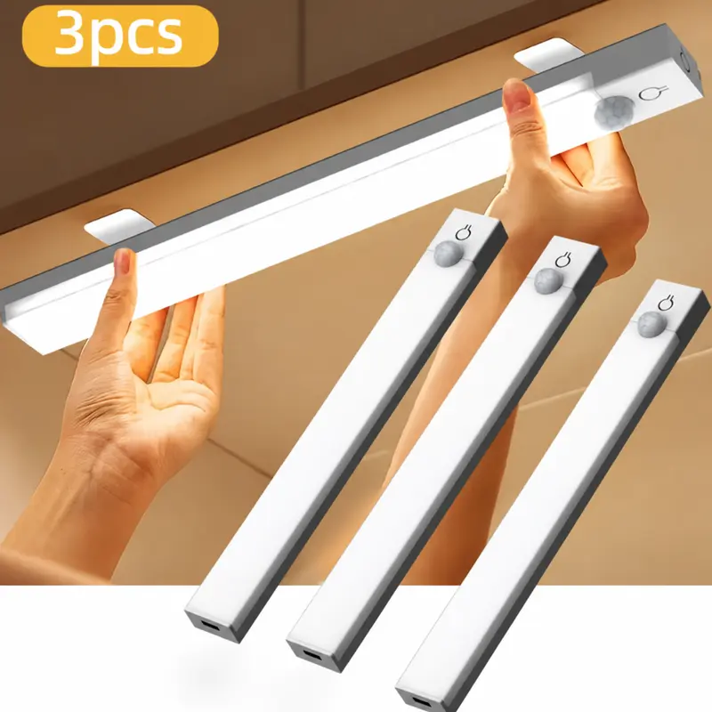 Set of 3/4/9LED Lights with Motion Detection - Adjustable Brightness for Cabinets, Rechargeable Via USB, Featuring Three Color Temperatures (3000K/4500K/6000K), Suitable for Use As Night Lights in Bedrooms, Staircases, Kitchens, Piano Rooms