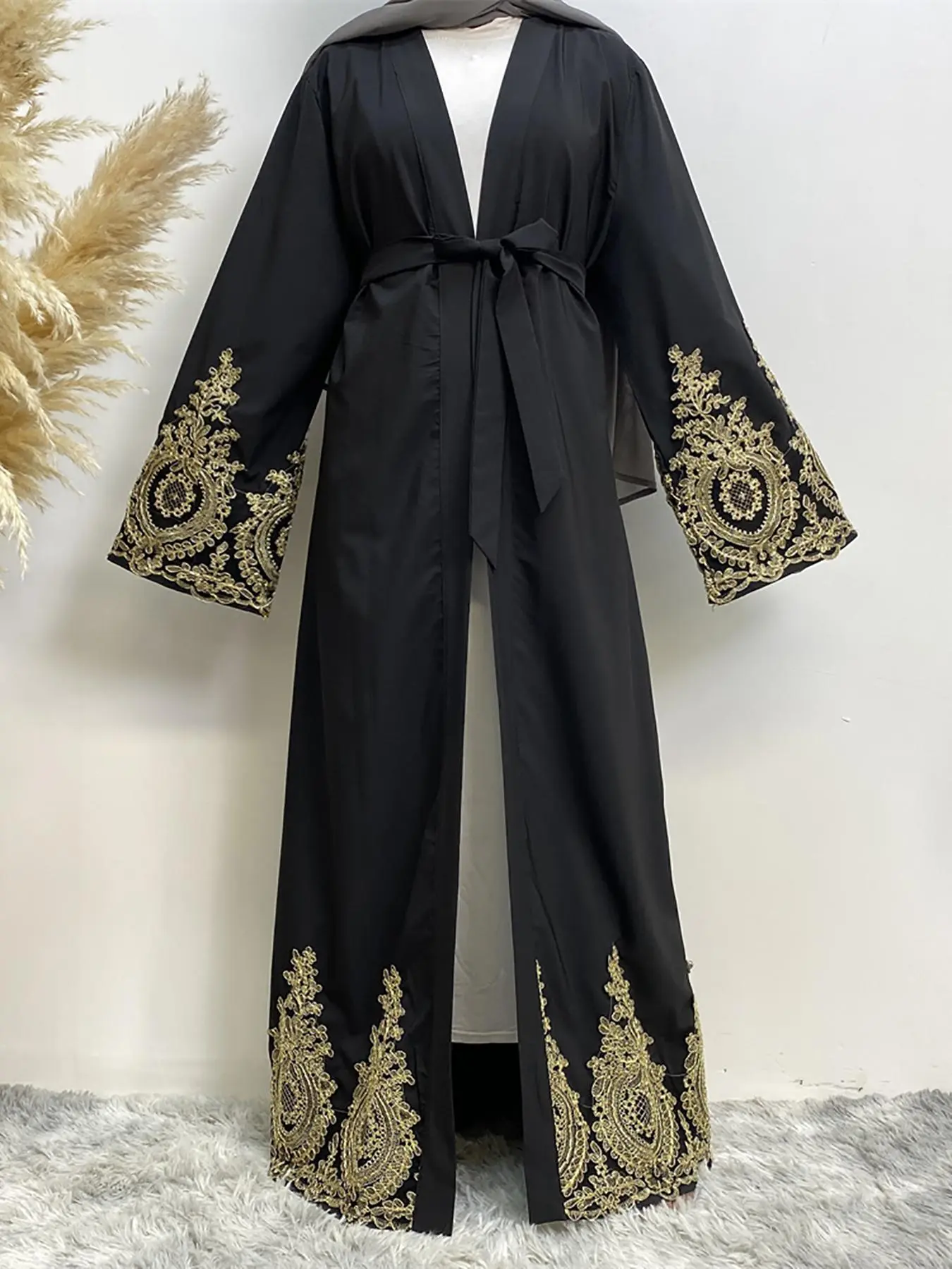Women's Ethnic Pattern Long Sleeve, Elegant Tie Waist for Daily Wear, Ladies Islamic Clothing, Muslim Clothing for All Seasons, Belted Abaya, Abayas for Eid