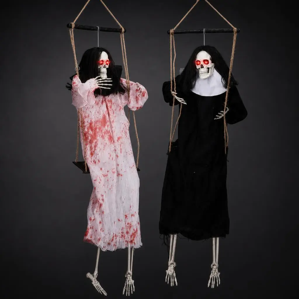 Hanging Grim Reaper Ghosts (Set of 2) — Light-Up Eyes & Screams