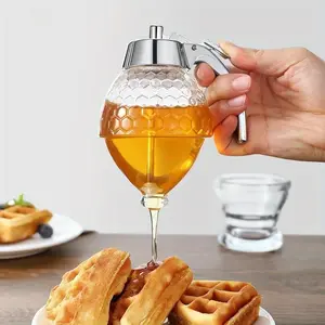 Clear Honey Dispenser, Liquid Sauce Squeeze Bottle, Condiment Containers, Kitchen Storage Container, Perfect for Restaurant and Home Kitchen, Casual Style, Non-Lead Crystal Glass