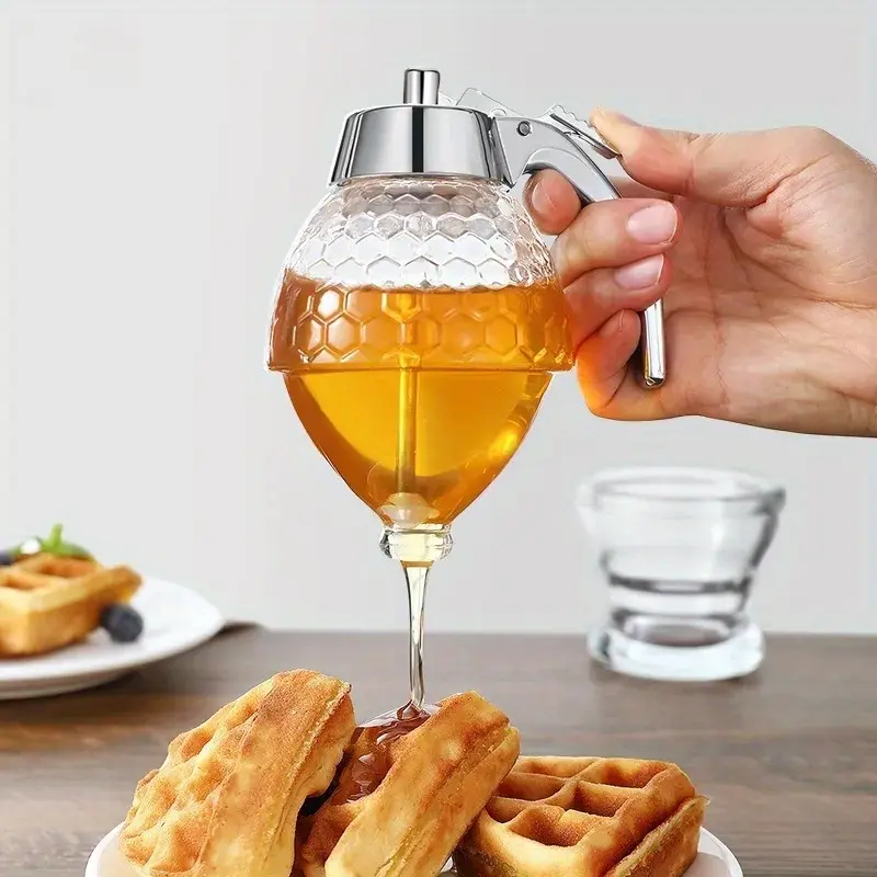 Clear Honey Dispenser, Liquid Sauce Squeeze Bottle, Condiment Containers, Kitchen Storage Container, Perfect for Restaurant and Home Kitchen, Casual Style, Non-Lead Crystal Glass