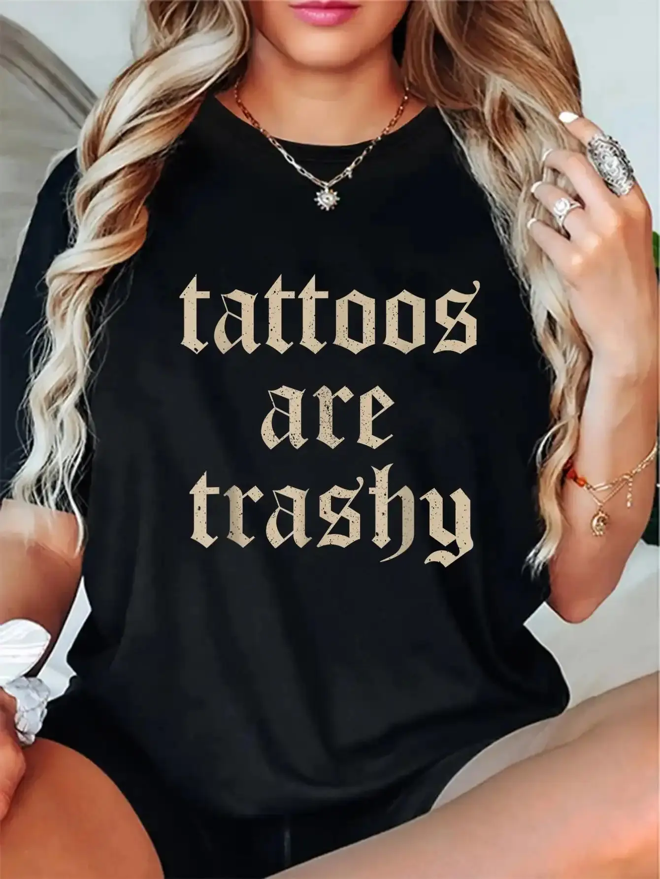 Men's 100% Cotton Short-Sleeve Breathable T-Shirt - Sarcasm Joke "Tattoos Are Trashy" Meme Style, 0707D 818