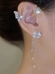 Elegant Butterfly Ear Cuff Clip, Alloy Material, No Piercing Required, Trendy Dangle Earrings for Women, Butterfly Motif, Perfect Gift for Birthdays & Festivals