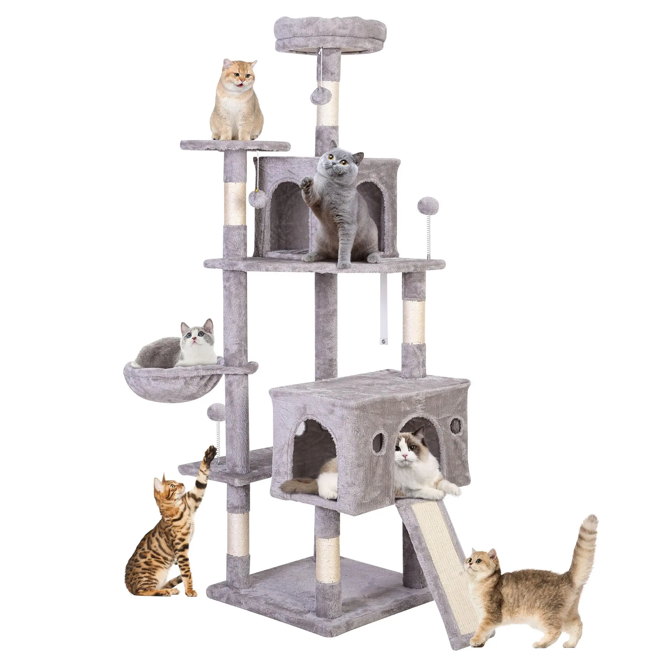 Anyask Cat Tree 42'' Cute Cat Tower Small Flower Cat Trees for Indoor Cat Condo with Hanging Toys Pink Large Top Perch for Kittens and Adults Cats