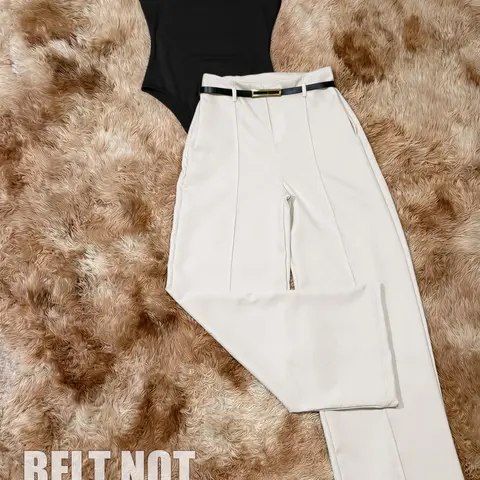 Women's New Fashion Comfortable Versatile Simple Knitted Solid Color Round Neck Sleeveless Bodysuit Set Outfit, Elegant Slimming High Waist Wide Leg Pants