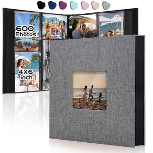 Linen Photo Album 4x6 Inch 200/300/600 Pockets Vertical Pocket Desktop Home Decorative Linen Cover, Ideal for Weddings, Family Anniversaries, Valentine's Day Gifts