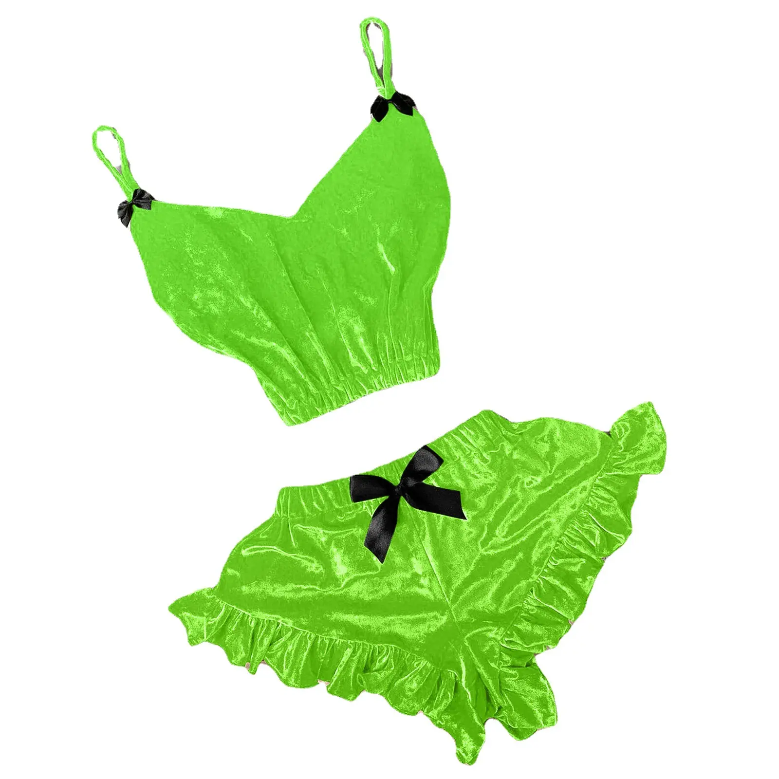 Foreign Trade European and American New Style Sexy Lingerie Colorful Velvet Camisole Nightdress Two-Piece Sexy Set