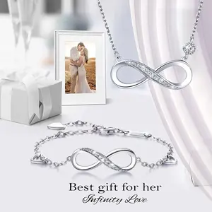 Infinity Love Jewelry Set - 8-Shape Paved CZ Clavicle Necklace & Bracelet| Eternal Love Gift for Her