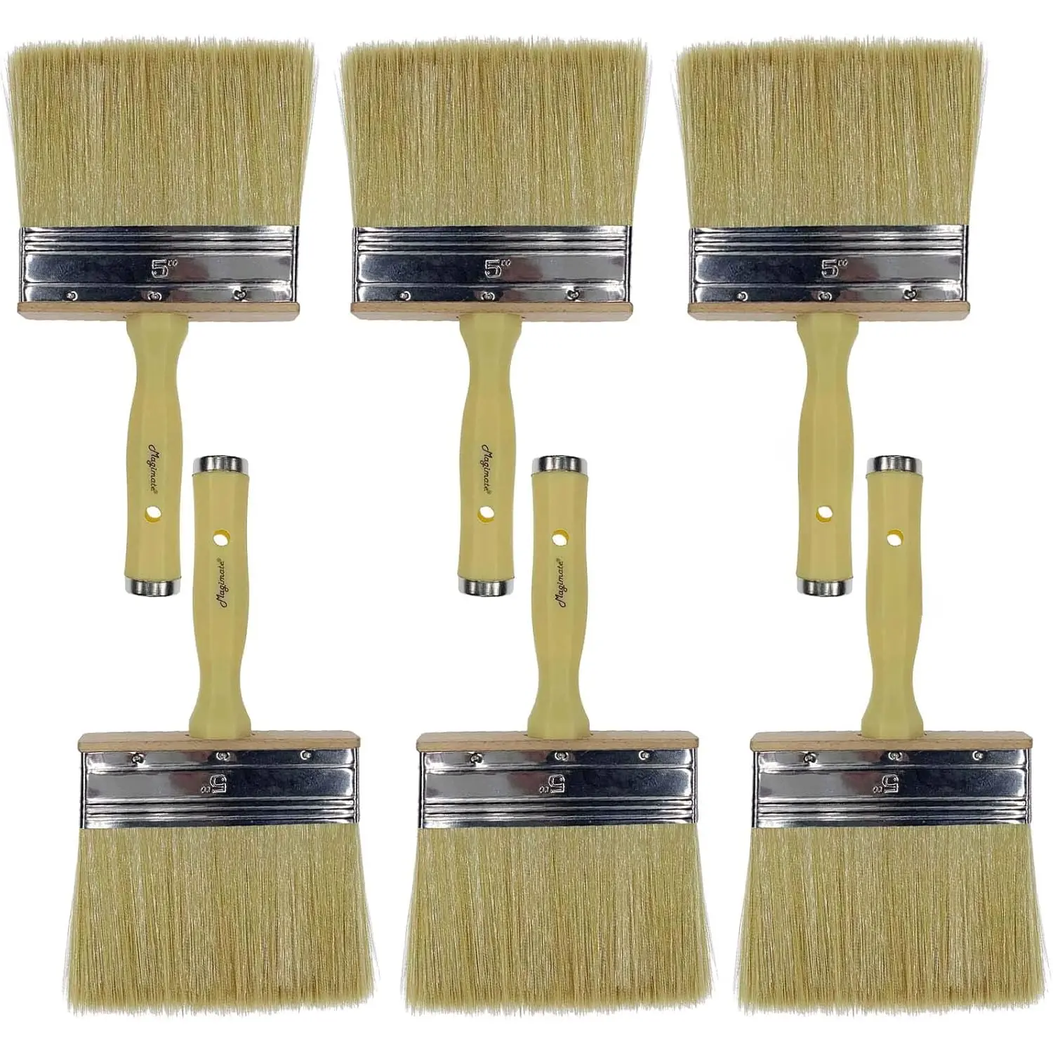 6-Piece 5-in Poly-Bristle Blended Wide & Thick Shed & Fence Stain Block Brushes, Threaded Handle, Quick Release, No Bristle Loss, Quality Guaranteed Home Improvement Paint Tool with Manufacturer Warranty