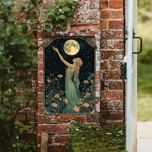 2D Flat 1pc Decorative Signs & Plaques Vintage Aluminum Wall Art - Moon And Beautiful Woman Design, 8X12 Inches, Classic Elegant Woman And Moon Scene with Floral Embellishment, Suitable for Wall Hanging Home Decoration in Living Room, Bedroom, Office