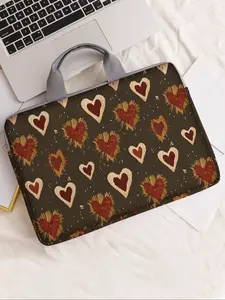 Heart Pattern Printed Notebook Bag, Soft Laptop Sleeve, Laptop Cover, Tablet Case, Zipper Storage Pouch, Casual Style, All Seasons