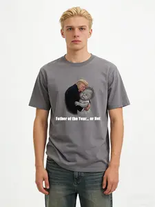 White T-shirt Satirical Political Art Graphic | Funny Father of the Year or Not Parody Tee | Viral Aesthetic Edgy Streetwear Top | Trendy Unisex Casual Short Sleeve Shirt | Premium Soft Cotton Apparel | Social Commentary Art Tee