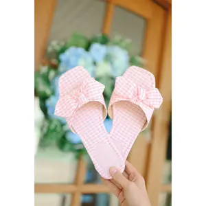 Penny Gingham Bow Sandals - Pink