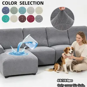 Fashionable Waterproof Chaise Lounge Cover Set with Recliner Sofa Protector Large Leaf Design Washable Furniture Protector for Pets Kids Washable Sofa Slipcover