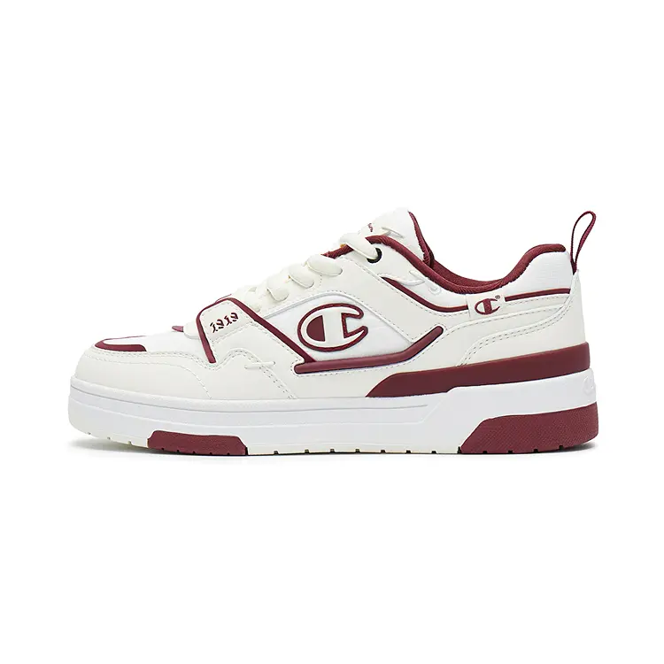Champion V1 Low-Top Closed Training Sneakers - Retro C-Logo, Cream/Red, House White, Men's/Women's Athletic Sports Walking Shoes (Maison Mihara Official)